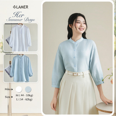 Áo Sơ Mi Nữ Kiểu LAMER FASHION Cổ Tàu Tay Lỡ Công Sở, Vải Tơ Mềm Mát HSD-V61H26Q005