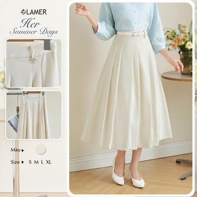 Chân Váy Công Sở Dài Xòe LAMER FASHION Xếp Ly Dáng Dài 2 Lớp Trẻ Trung ( Không Kèm Thắt Lưng ) HSD-O62L26Q005