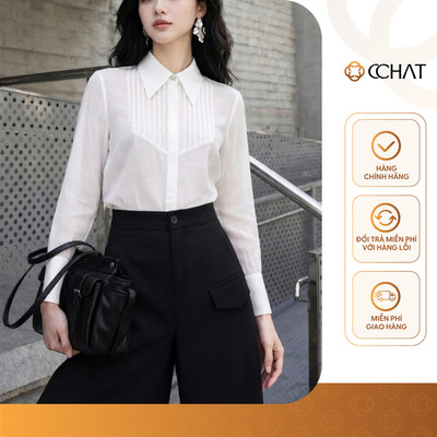 Áo Sơ Mi Nữ 𝐂𝐂𝐇𝐀𝐓 Dáng Suông Cổ Đức Lá Nhọn Aurora Chất Liệu Tằm Mềm Mát 16FNV6078ST