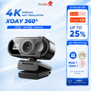 Webcam 4K Cao Cấp Cho PC Laptop, Camera USB Có Mic Kép, Hình Ảnh Nét, Xoay 360°