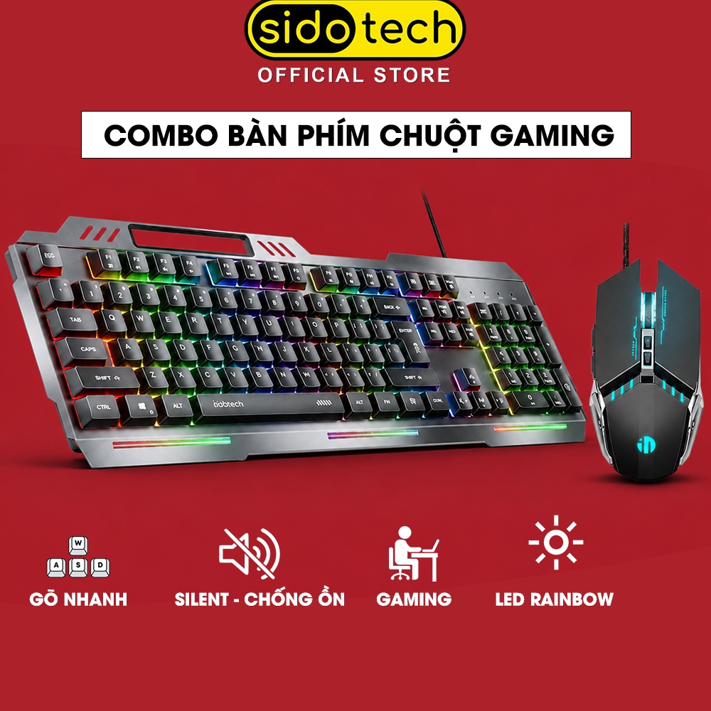 Combo bàn phím chuột gaming SIDOTECH K2 chống ồn giả cơ full size 104 phím chuột W2 silent 6 nút có 