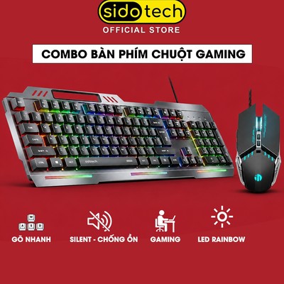 Combo bàn phím chuột gaming SIDOTECH K2 chống ồn giả cơ full size 104 phím chuột W2 silent 6 nút có dây văn phòng