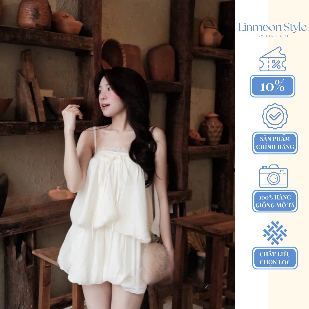 Đầm babydoll nữ dáng phồng tiểu thư – Váy 2 dây phối ren nhẹ nhàng hot trend