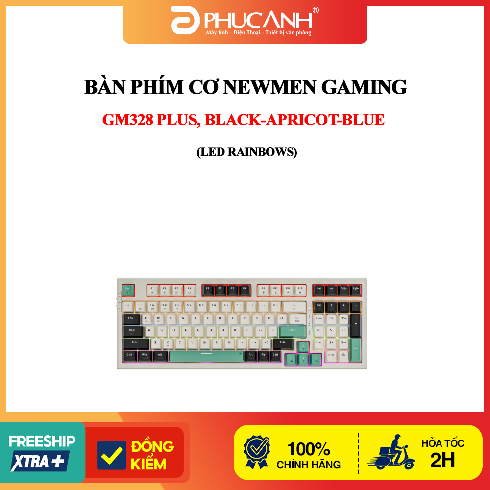 Bàn phím cơ Newmen Gaming GM328 Plus, Black-apricot-blue (LED Rainbows)