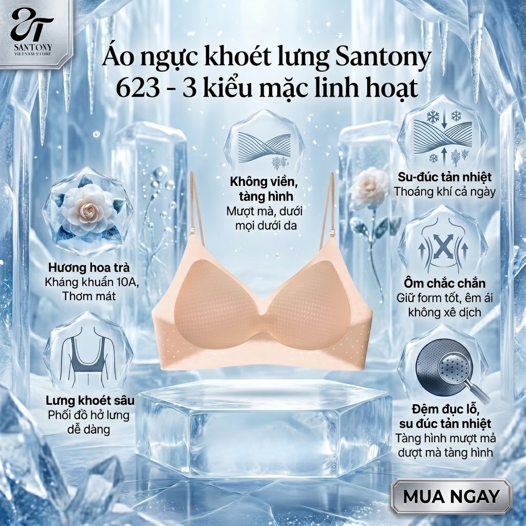 Áo Ngực Khoét Lưng Sâu Santony 623 - Siêu Phẩm 3 Kiểu Mặc Đa Năng, Chống Tuột Chuyên Dụng