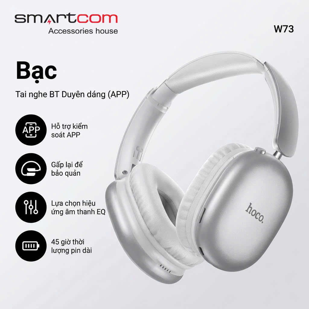 Tai nghe Headphone Hoco W73 gấp gọn tiện lợi, tai nghe bluetooth thế hệ mới v6.0 bass mạnh pin trâu 45H - có bảo hành | BigBuy360 - bigbuy360.vn