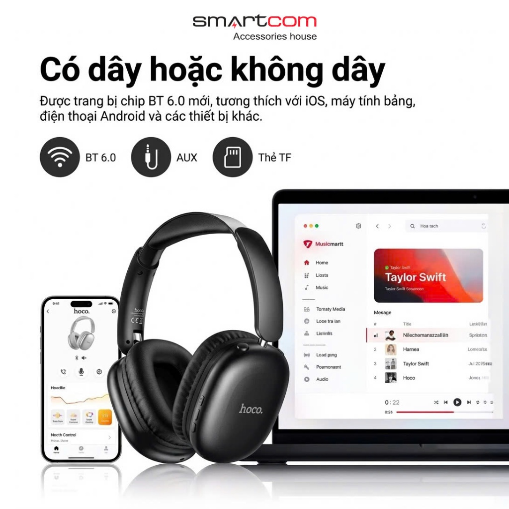 Tai nghe Headphone Hoco W73 gấp gọn tiện lợi, tai nghe bluetooth thế hệ mới v6.0 bass mạnh pin trâu 45H - có bảo hành | BigBuy360 - bigbuy360.vn