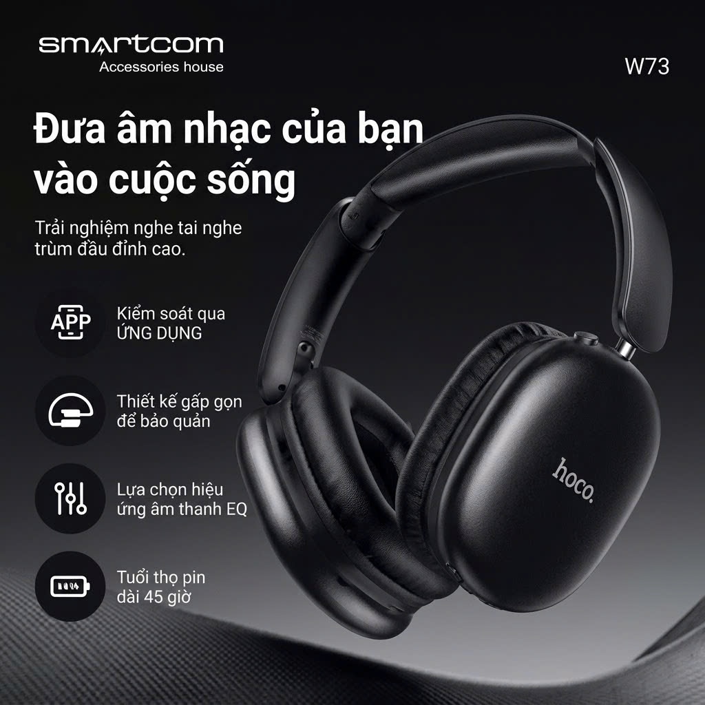 Tai nghe Headphone Hoco W73 gấp gọn tiện lợi, tai nghe bluetooth thế hệ mới v6.0 bass mạnh pin trâu 45H - có bảo hành | BigBuy360 - bigbuy360.vn