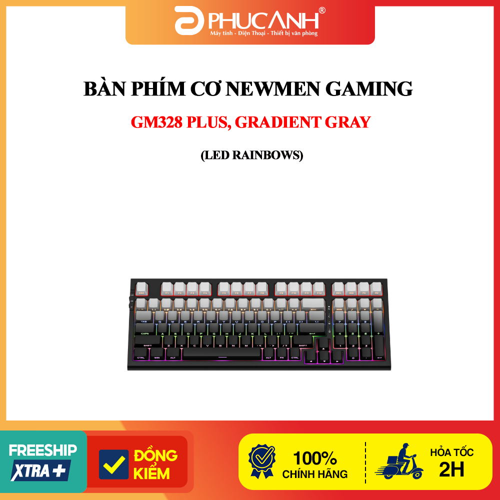 Bàn phím cơ Newmen Gaming GM328 Plus, Gradient Gray LED Rainbows - Hàng Chính Hãng, BH 24 tháng