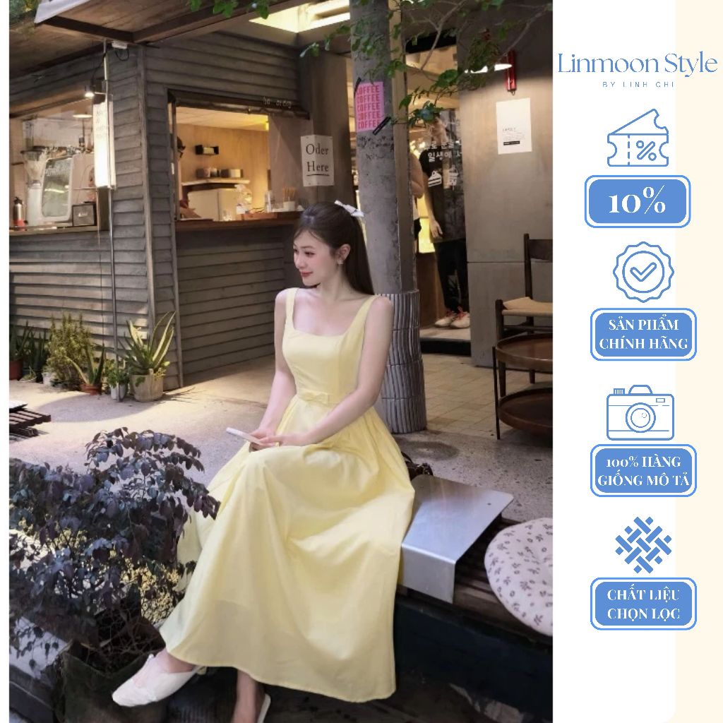 Đầm Nữ 2 Dây Màu Vàng Pastel Dáng Xòe Tiểu Thư Hàn Quốc Váy Dài Dịu Dàng Đi Tiệc Đi Biển