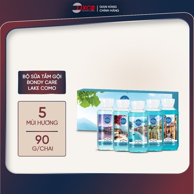 Bộ 5 chai sữa tắm gội Bondy Care 2IN1 LAKE COMO làm sạch da và tóc dịu nhẹ, lưu hương thư giãn- 90G/ chai, 00397