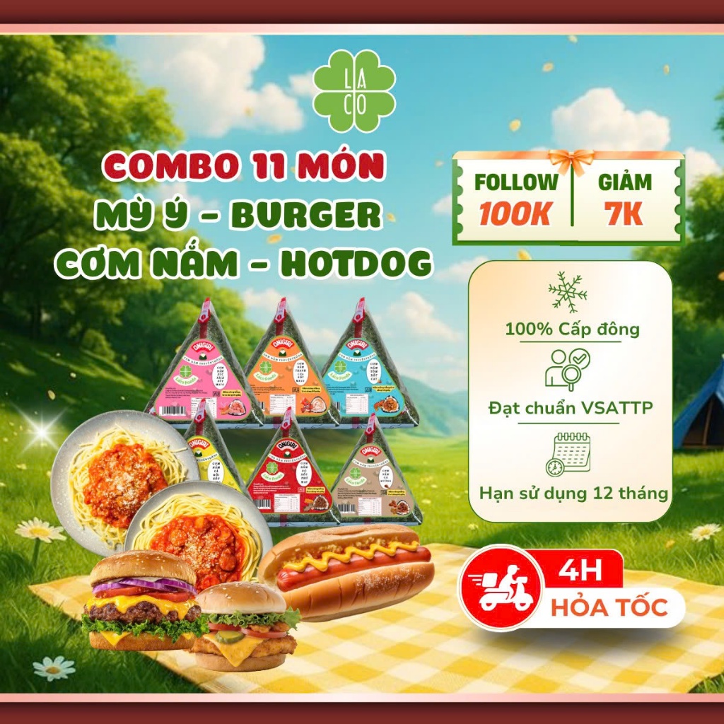 [GIAO HÀNG HỎA TỐC] Combo 11 Món Cơm Nắm Ăn Liền, Burger Ăn Liền, Mì Ý, Hotdog Laco Foods 🍔🍙🍝