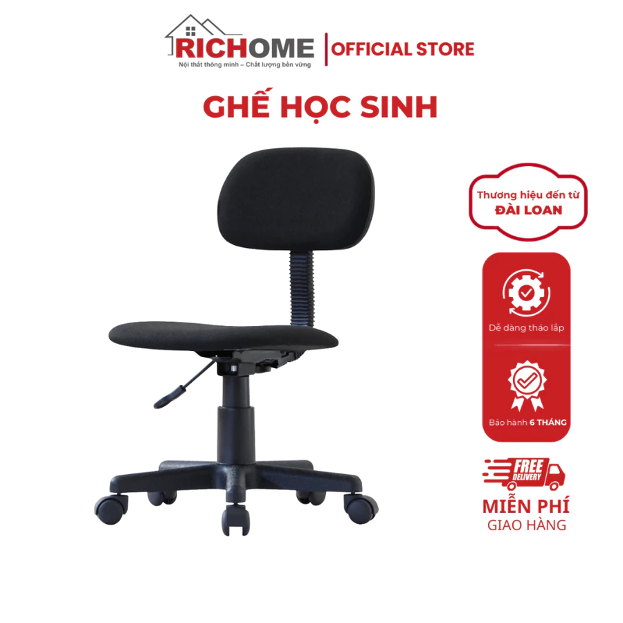 [FURNI HOME]  Ghế học sinh, ghế văn phòng RICHOME I-H-CH1017BK. Ghế làm việc, ghế xoay 360 độ, nhỏ g