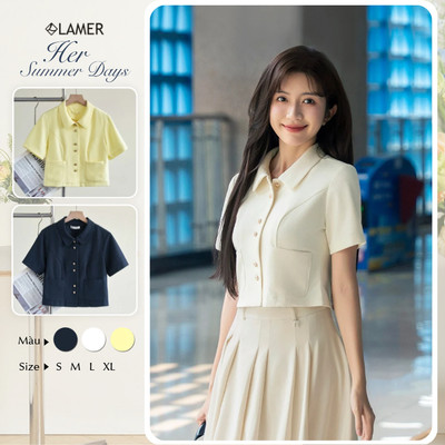 Áo Kiểu Nữ LAMER FASHION Dáng Ngắn Cộc Tay Cổ Sen Túi Ốp Nhẹ Nhàng Công Sở HSD O61H26H009