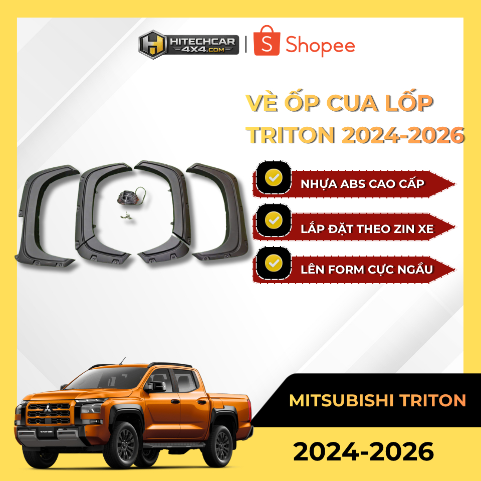 Vè Cua Lốp Xe Bán Tải Mitsubishi Triton 2024-2026 HitechCar4X4 Bộ 4 Miếng ABS Cao Cấp Chuẩn Form