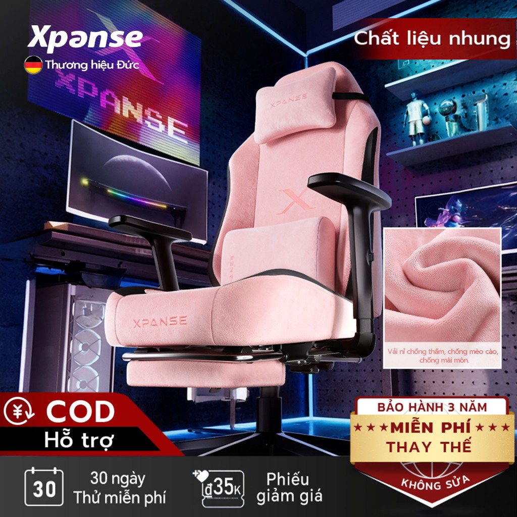 Ghế game gaming Xpanse X34 , Nhung êm như mây thân thiện da, Chống nước chống bẩn,ghế công thái học | ghế văn phòng | BigBuy360 - bigbuy360.vn