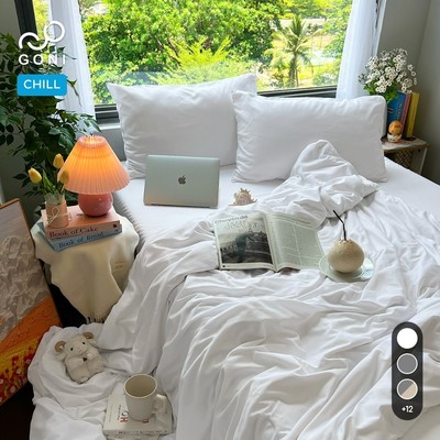 Bộ vỏ chăn mền ga gối GONI CHILL màu Trắng Trơn - Ga drap giường bo chun cao 4-25cm kích thước 1m, 1m2 ,1m4, 1m6,1m8,2m2