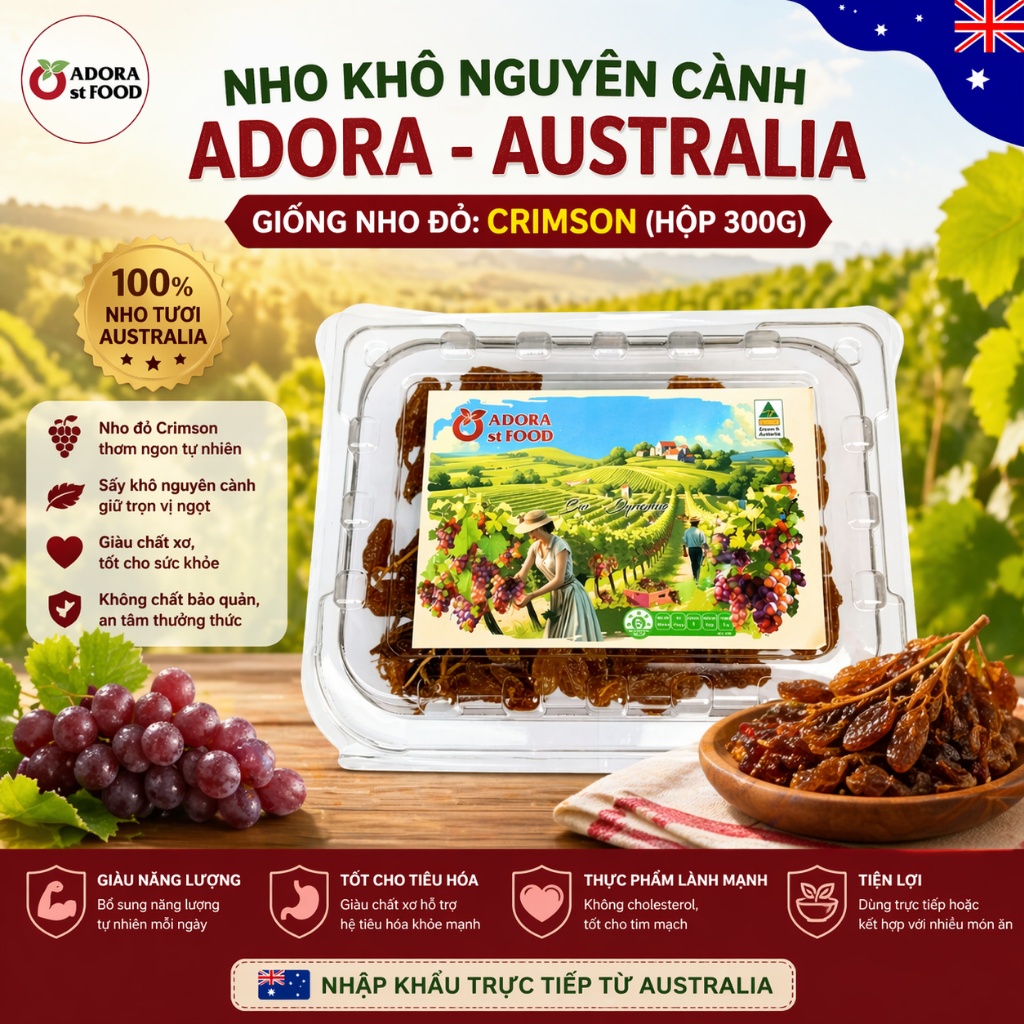 [ADORA st FOOD] Nho khô nguyên cành Australia Giống nho đỏ Crimson Adora st Food Dried Grapes Cluste