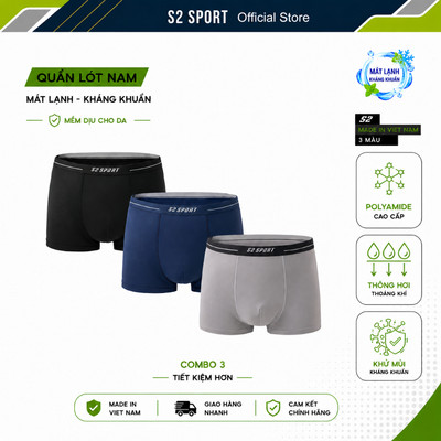 COMBO 3 Quần boxer nam sịp đùi nam S2 SPORT polyamide mềm +1000 lỗ thông hơi thoáng khí - SBX06.CB3