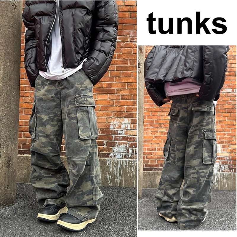Quần Jean Nam Camo Cargo Ống Rộng - Chất Denim Dày Dặn | Phong Cách Streetwear Hipster- Thiết Kế Túi