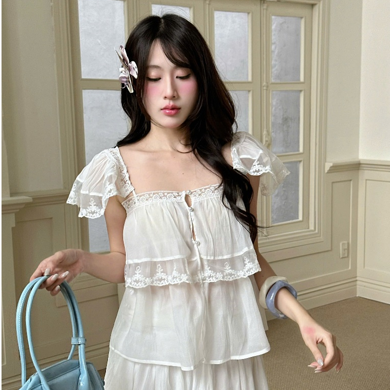 NAVIE - Áo babydoll voan ren DOTIE tầng tiểu thư thời trang nữ