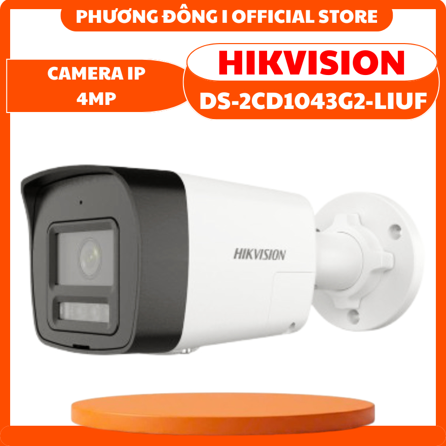 CAMERA IP THÂN NGOÀI TRỜI HIKVISION DS-2CD1043G2-LIUF 4MP - ĐÈN KÉP MÀU ĐÊM, MICRO THU ÂM, PHÁT HIỆN