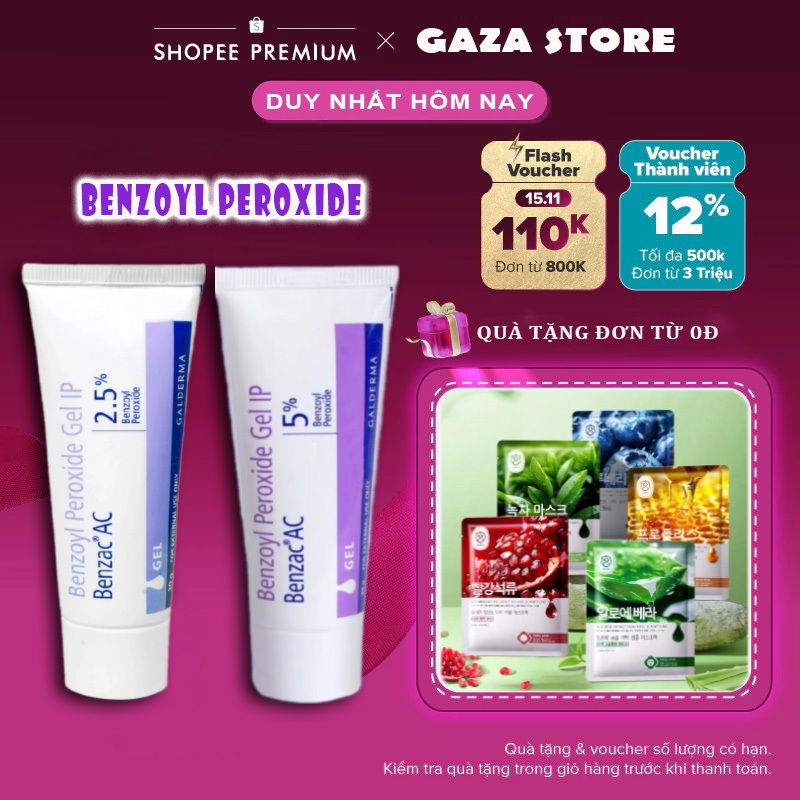 Chấm Mụn BENZAC AC 2,5% - 5% PHÁP Gel Benzoyl peroxide giảm mụn bọc mụn mủ đầu trắng sưng tẩy đỏ 15g