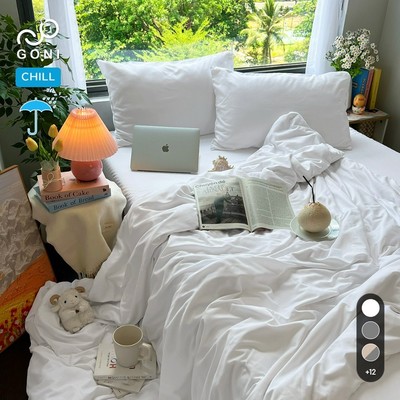 Bộ vỏ chăn mền ga gối GONI CHILL Chống Thấm màu Trắng - Ga drap giường bo chun cao 4-25cm kích thước 1m4,1m6,1m8,2m,2m2