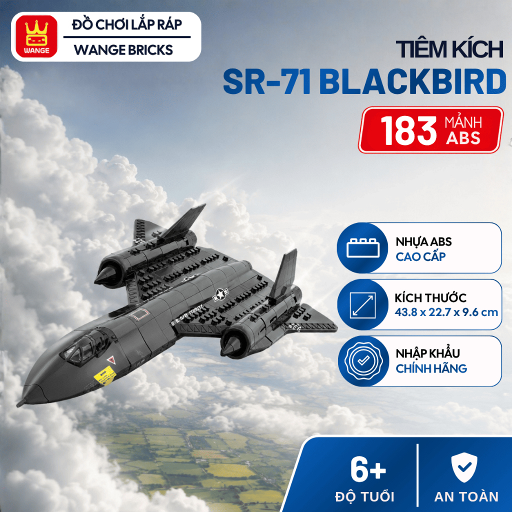 Mô hình máy bay trinh sát SR-71 Blackbird 4005 lắp ráp 183 mảnh nhựa ABS 44cm