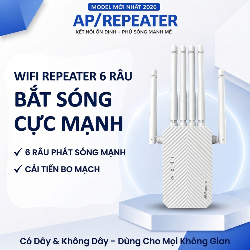 Bộ Kích Sóng Wifi 6 Râu Tốc Độ cao Phát Xuyên Tường Kết Nối Xa Sóng Mạnh EXT 350