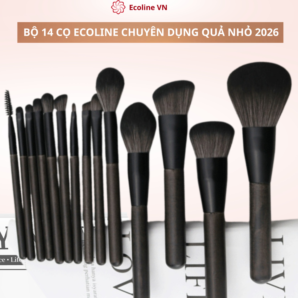 Ecoline Bộ cọ makeup 14 cây quả nho đen thân gỗ chắc chắn lông cực dày mềm mịn