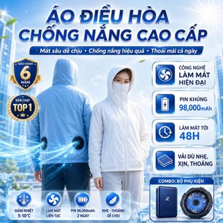 Áo Điều Hòa 2 Quạt Chính Hãng, Dung Lượng Pin 98.000mAh, Áo Chống Nắng Nam Nữ Cản Tia UV Bảo Vệ Da