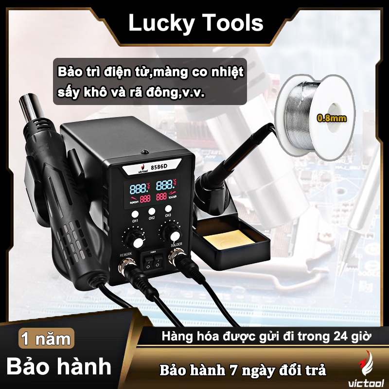Victool Máy khò hàn mini,trạm hàn khò 2 trong 1,trạm hàn thiếc 8586D,máy khò nhiệt với 3 858vòi phun