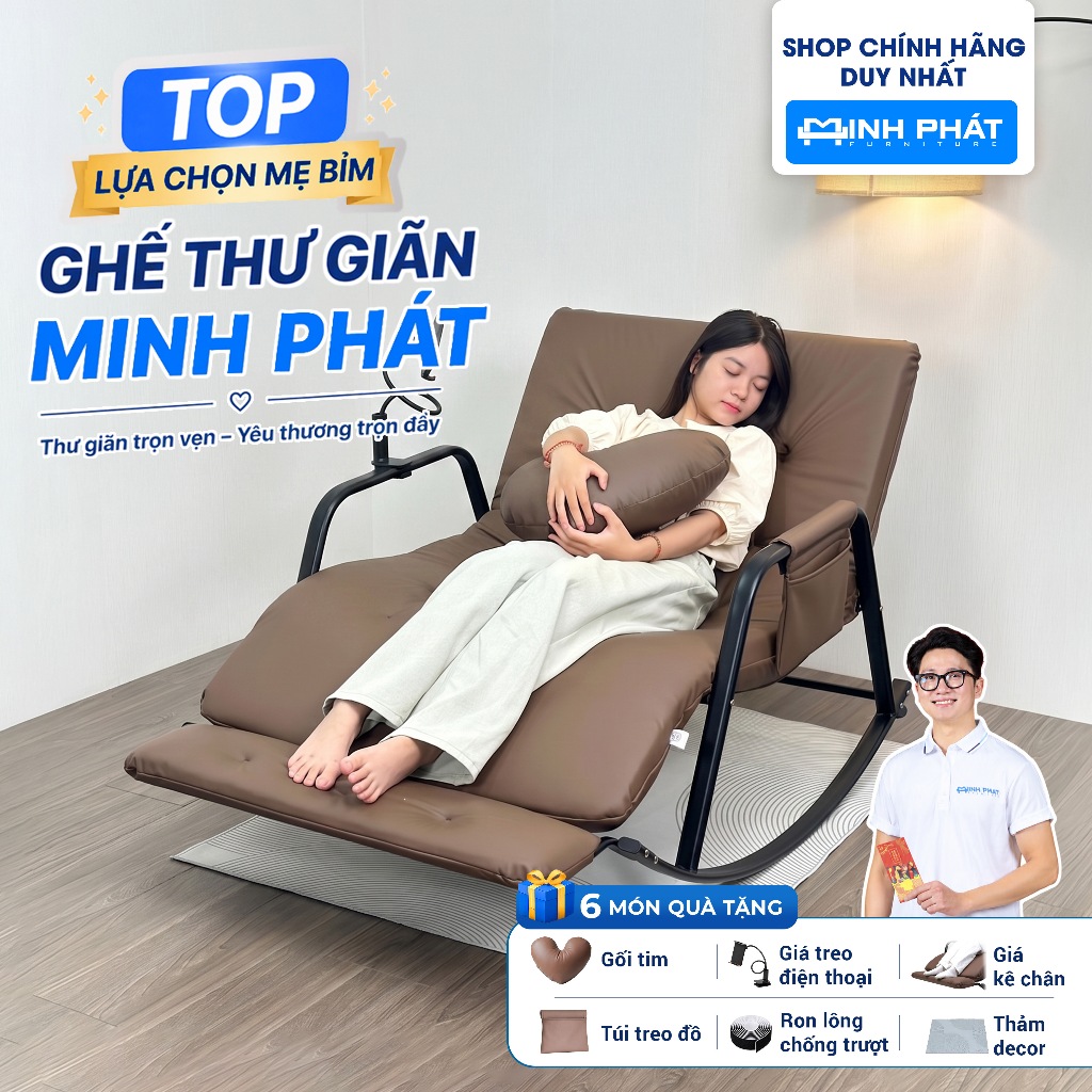 Ghế bập bênh Minh Phát có kệ để chân điều chỉnh 5 tư thế khung thép mạ kẽm sơn tĩnh điện bảo hành 24 tháng