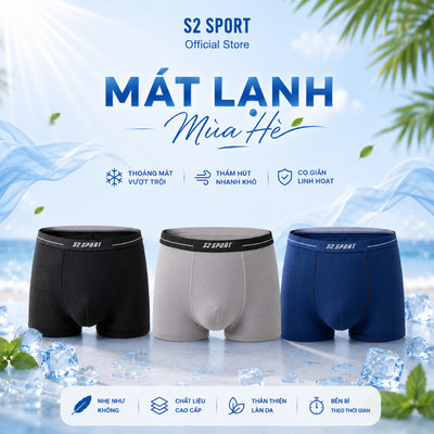 COMBO 3 Quần boxer nam sịp đùi S2 SPORT Chất liệu Air-Cool cao cấp mềm mại thoáng khí - SBX06.CB3