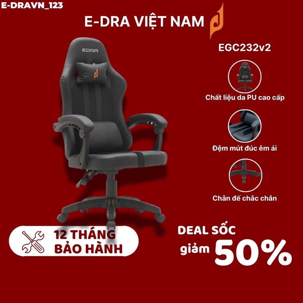 Ghế game EDRA YUMMY - EGC232v2 chất liệu da PU cao cấp, đệm êm ái, khung chắc chắn. Hàng chính hãng.