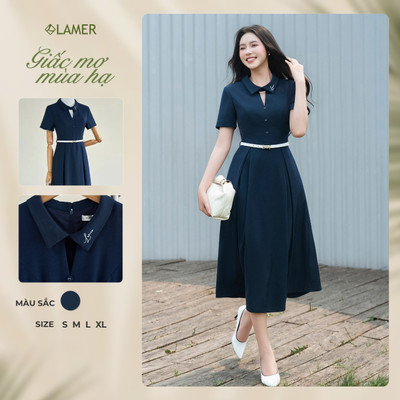 Đầm Công Sở Dáng Xòe LAMER FASHION ( ĐAI RỜI KHÔNG KÈM) Cộc Tay Cổ Đức Thanh Lịch GMMH O63L26H007