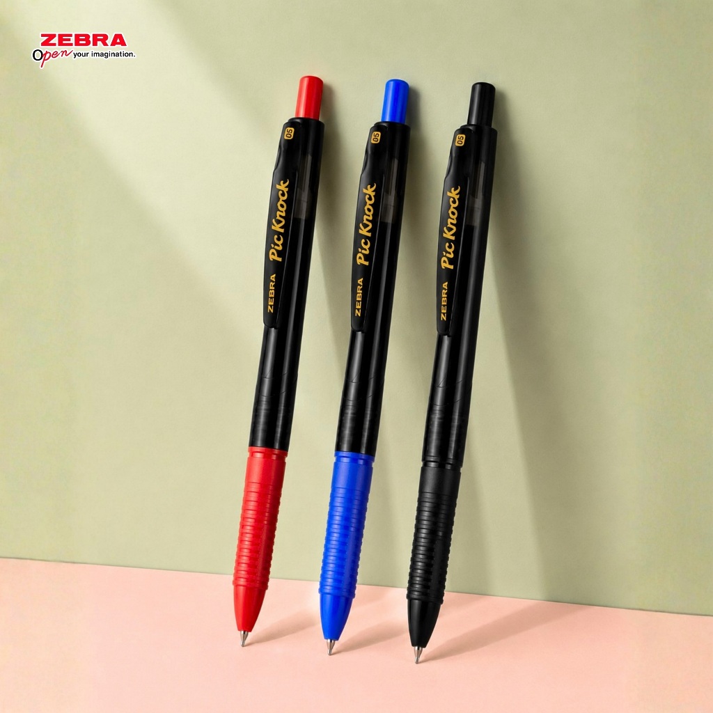 Bút Bi ZEBRA Pic Knock 0.5mm, Mực đều, Màu Đen/ Đỏ/ Xanh,  Nhẹ 6.9g, Viết Êm Tay [Chính Hãng Nhật]