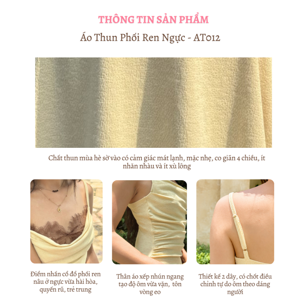Áo 2 dây cổ đổ phối ren ngực, áo nữ ôm dáng nhún eo phong cách Hàn La Boutique SS26 - AT012-2605LAT | BigBuy360 - bigbuy360.vn