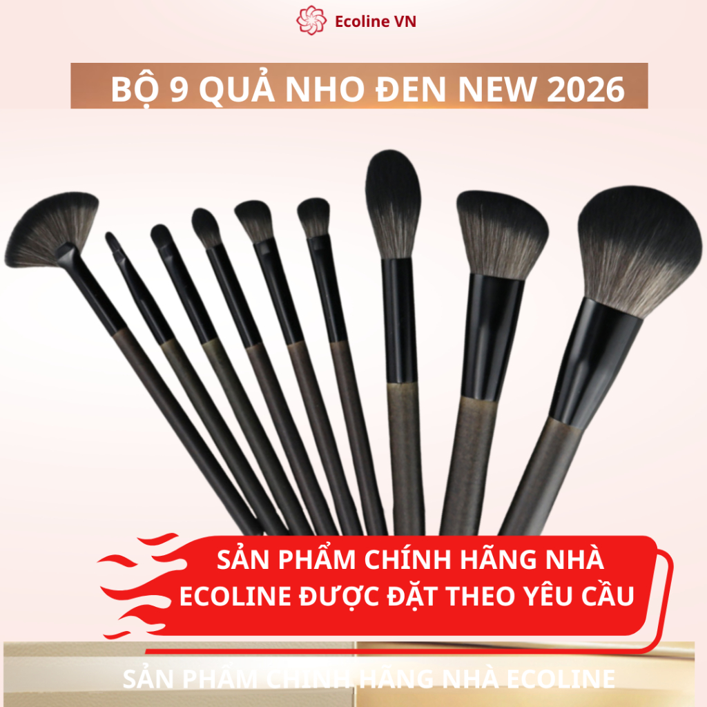 Ecoline Bộ cọ makeup 9 cây quả nho đen thân gỗ chắc chắn lông cực dày mềm mịn