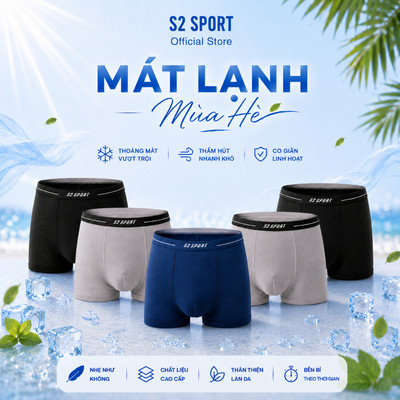 COMBO 5 Quần boxer nam S2 SPORT sịp đùi nam polyamide mềm +1000 lỗ thoáng khí mát lạnh - SBX06.CB5