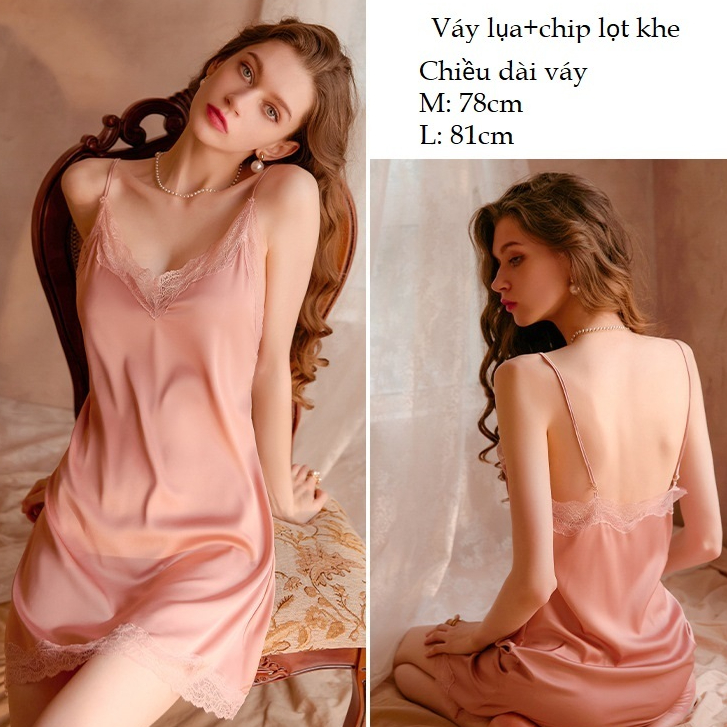 Váy Ngủ Lụa 2 Dây Dáng Trơn Viền Ren Sexy Gợi Cảm Cao Cấp Tặng Kèm Chip Lọt Khe | BigBuy360 - bigbuy360.vn