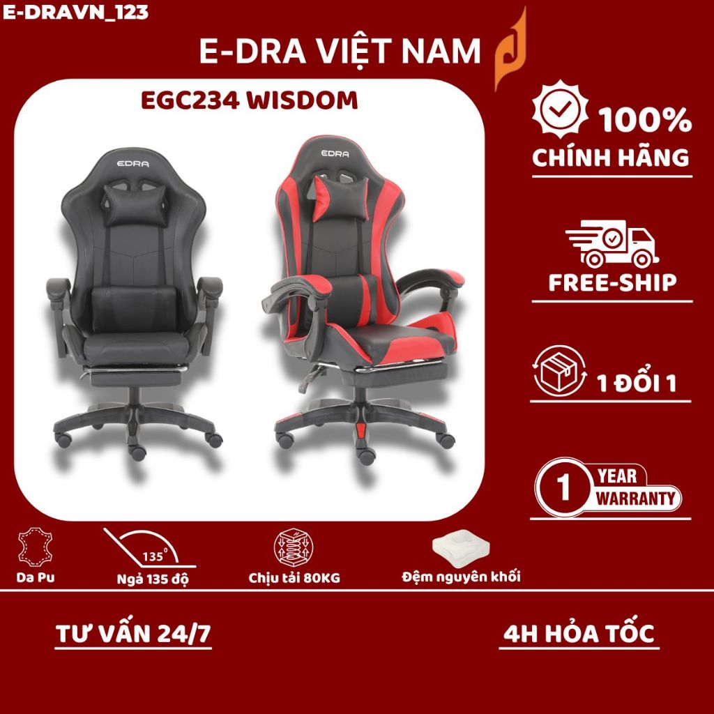 Ghế GAMING EDRA DIGNITY - EGC234, chất liệu da cao cấp, khung kim loại chắc chắn. Hàng chính hãng