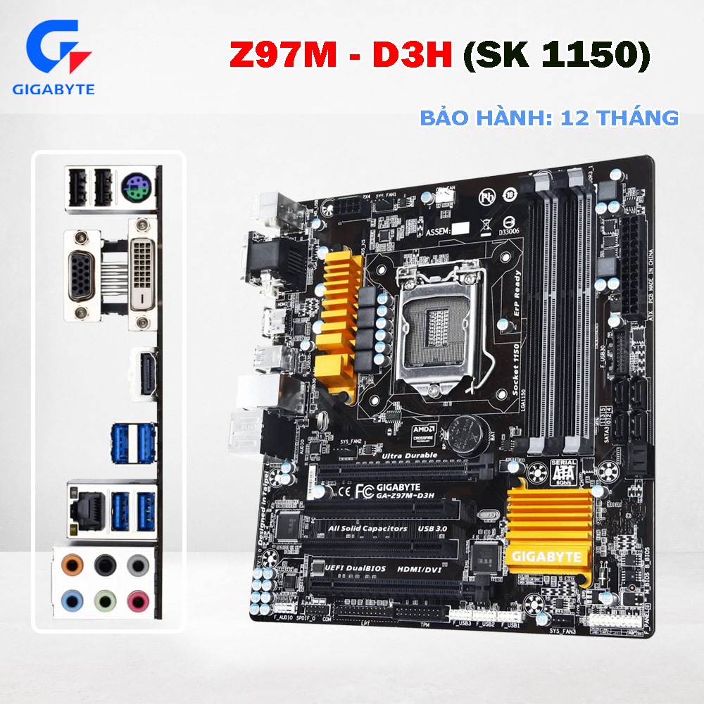 Main GIGA Z97M-D3H Socket 1150 DDR3 4 Khe RAM Hỗ Trợ i3 i5 i7 Xeon V3 Haswell Gaming zin đẹp. Bảo hà