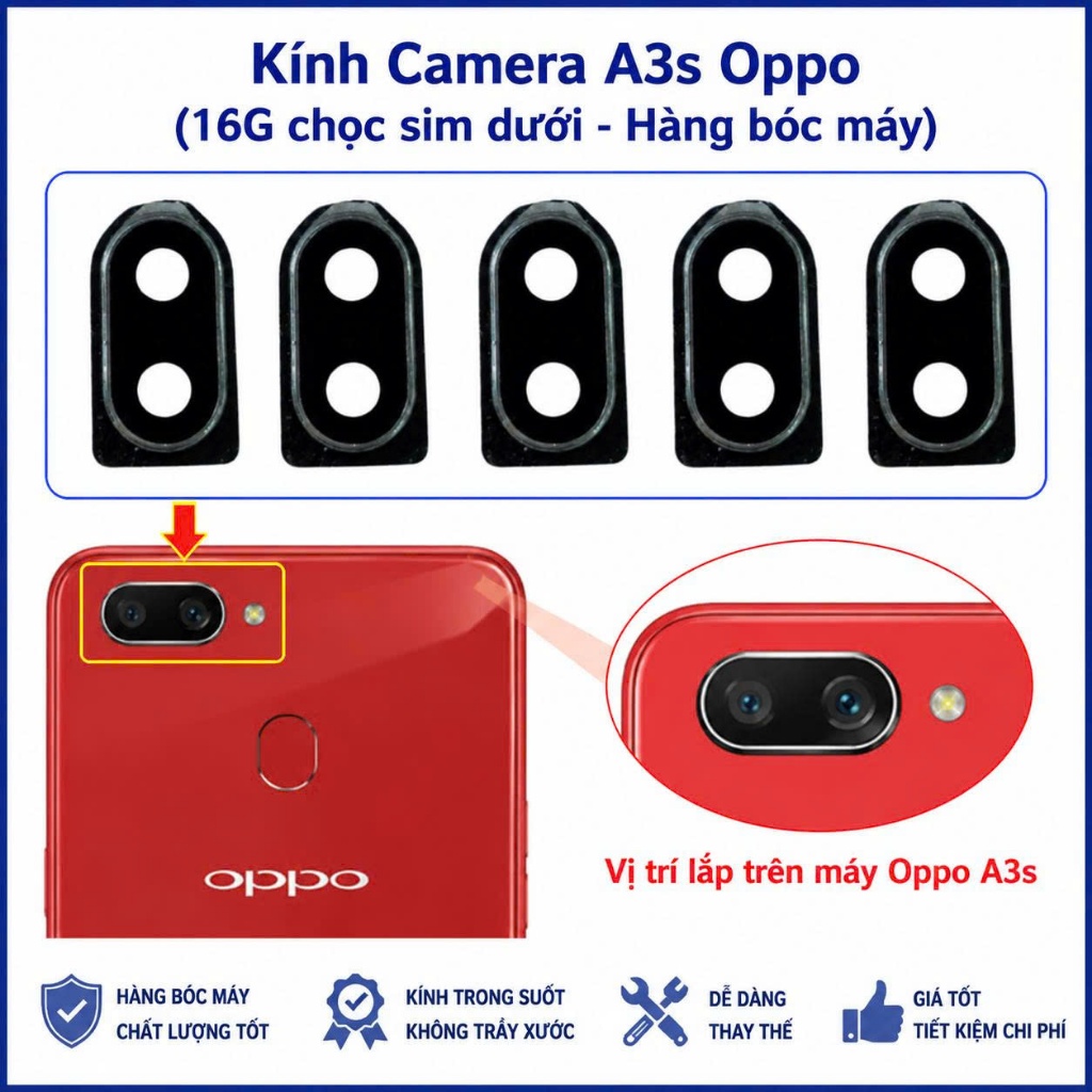 Kính camera oppo A3s - kính bóc máy phẩy nhẹ