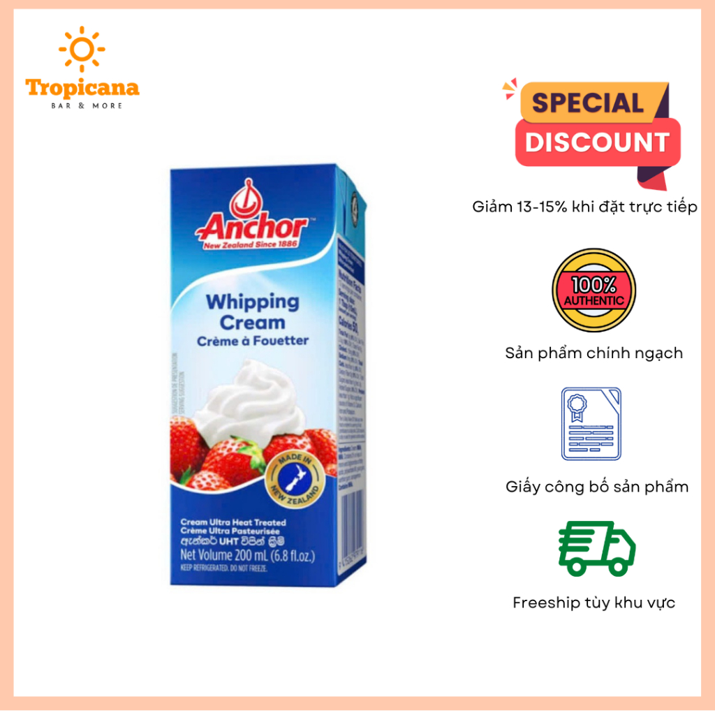 Kem sữa tươi Whipping Cream Anchor - Mẫu mới hộp 200ml