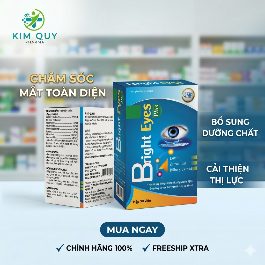 Viên Uống Bổ Mắt Bright Eyes Plus - Hỗ Trợ Tăng Cường Thị Lực, Giảm Nhức Mỏi Mắt, Khô Mắt, Nhìn Mờ