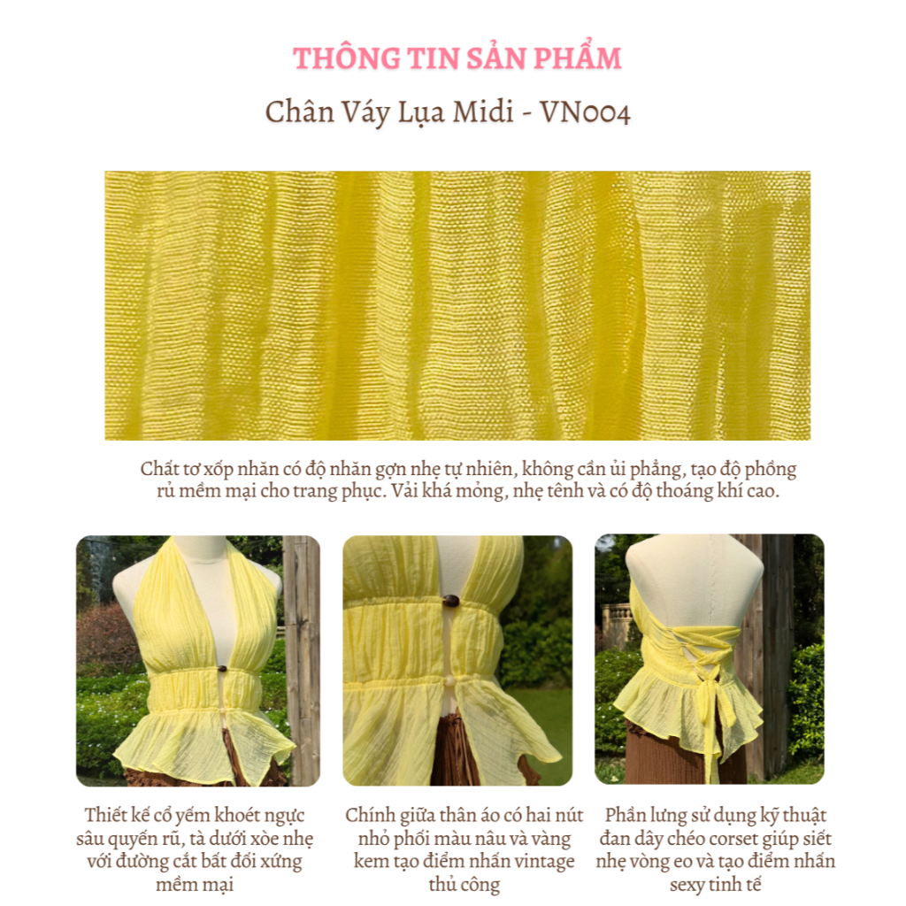 Áo cổ yếm chất tơ xốp nhăn phối nút, dáng peplum xòe nhẹ nữ tính La Boutique SS26 - AK024-2605LAT | BigBuy360 - bigbuy360.vn