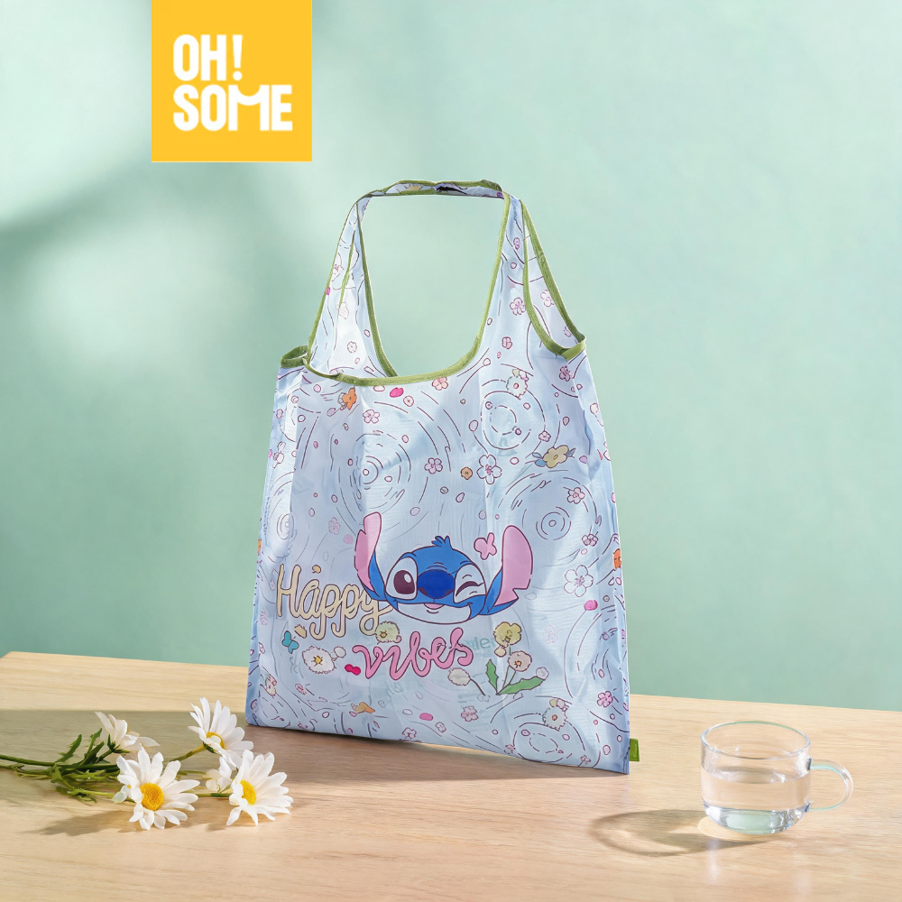 【OHSOME x Disney】- Túi đi chợ mua sắm gấp gọn Stitch dễ thương, chịu lực tốt tái sử dụng bảo vệ môi 