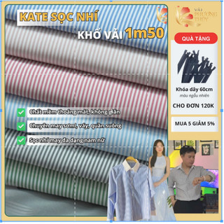 Vải khúc sale kate sọc ngang Phượng Thuý mềm mịn chuyên may áo sơ mi kẻ cho nam nữ, đầm váy khổ 1m50